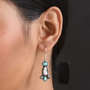 D'Joy Artisan Crafted White Buffalo, Tahoe Nevada Turquoise Earrings in Oxidised Sterling Silver 6.50 ctw