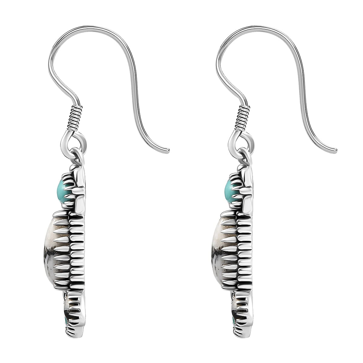 D'Joy Artisan Crafted Premium White Buffalo and Tahoe Nevada Turquoise 6.50 ctw Earrings in Black Oxidised Sterling Silver image number 3
