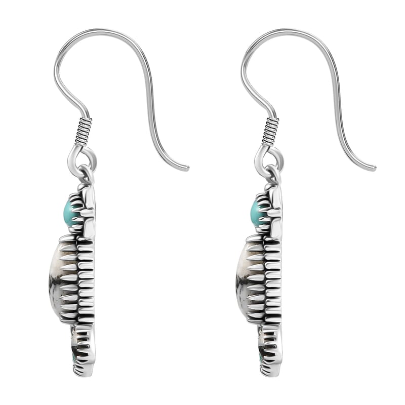 D'Joy Artisan Crafted White Buffalo, Tahoe Nevada Turquoise Earrings in Oxidised Sterling Silver 6.50 ctw