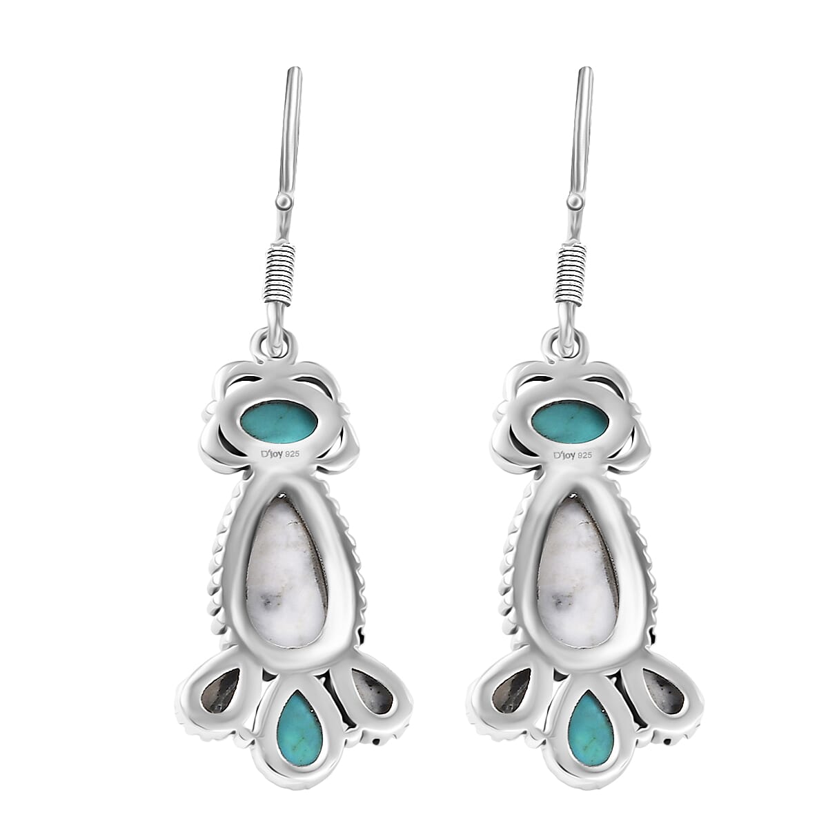 D'Joy Artisan Crafted Premium White Buffalo and Tahoe Nevada Turquoise 6.50 ctw Earrings in Black Oxidised Sterling Silver image number 4