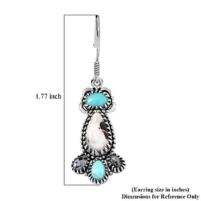 D'Joy Artisan Crafted White Buffalo, Tahoe Nevada Turquoise Earrings in Oxidised Sterling Silver 6.50 ctw