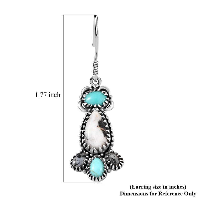 D'Joy Artisan Crafted White Buffalo, Tahoe Nevada Turquoise Earrings in Oxidised Sterling Silver 6.50 ctw