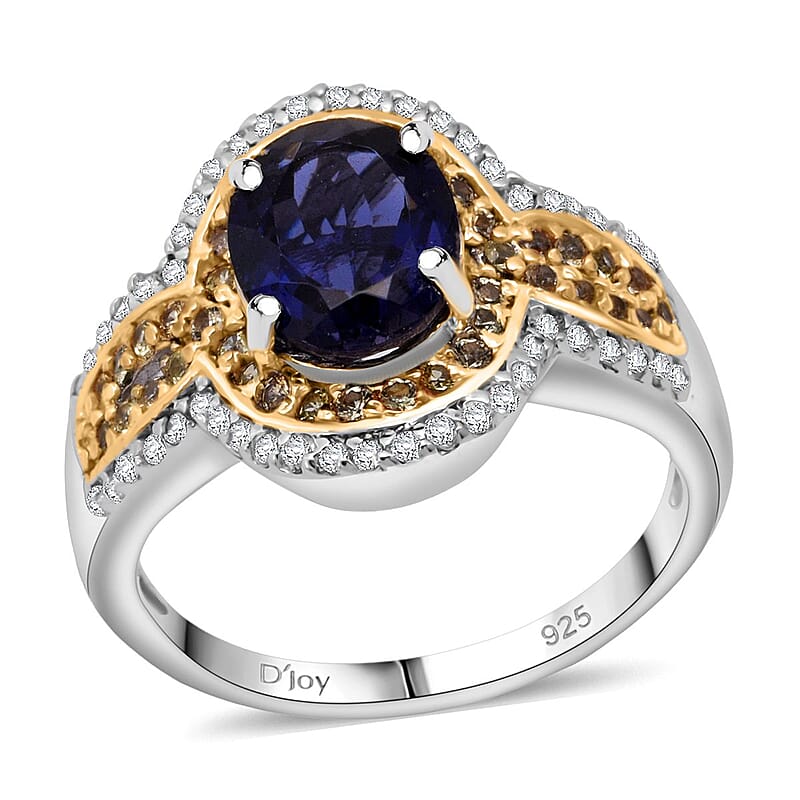D'Joy Catalina Iolite and Multi Gemstone 2.10 ctw Ring in 18K Vermeil YG and Rhodium Over Sterling Silver (Size 10.0)