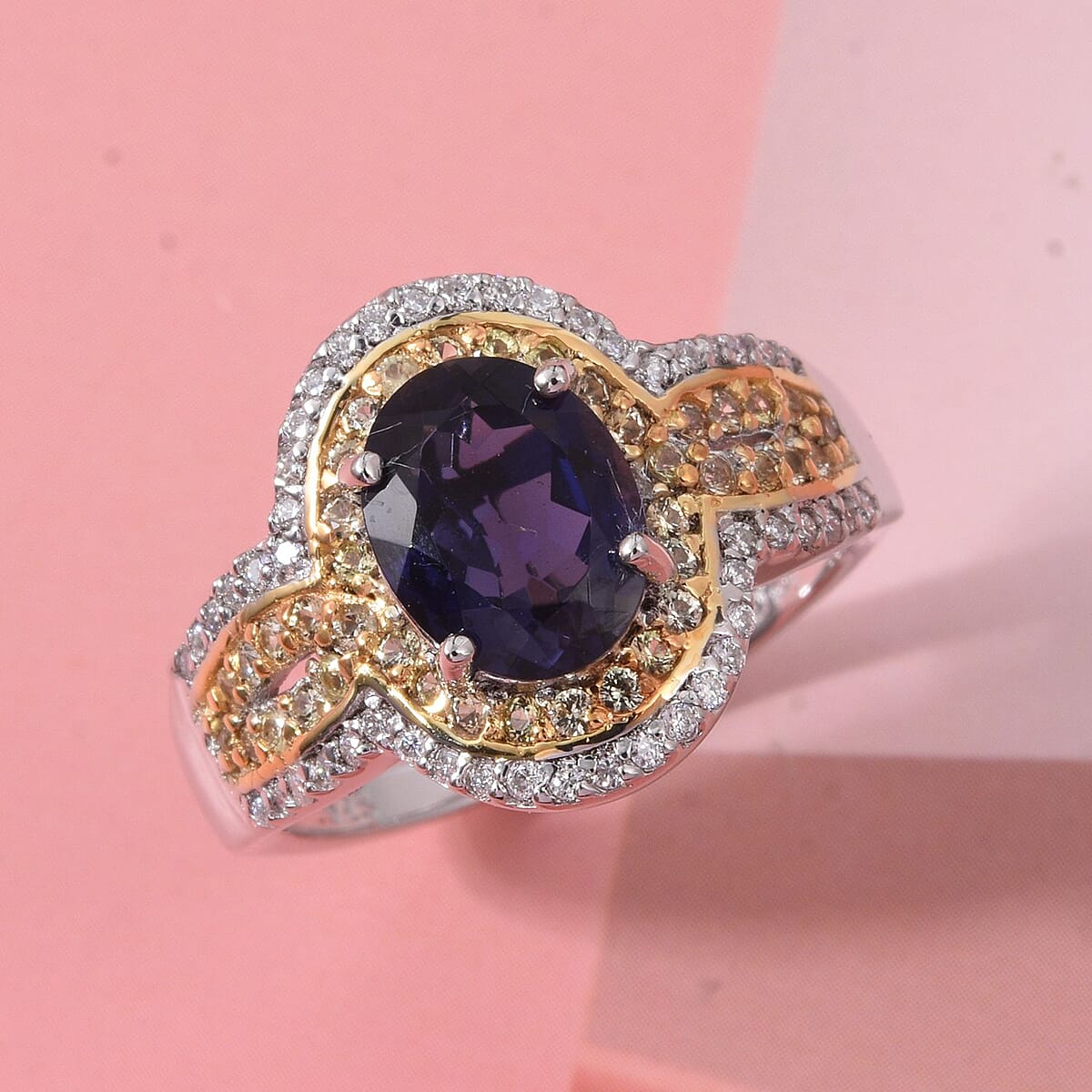 D'Joy Catalina Iolite and Multi Gemstone 2.10 ctw Ring in 18K Vermeil YG and Rhodium Over Sterling Silver (Size 10.0) image number 1
