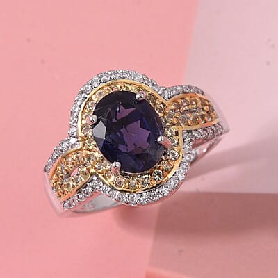 D'Joy Catalina Iolite and Multi Gemstone 2.10 ctw Ring in 18K Vermeil YG and Rhodium Over Sterling Silver (Size 10.0)