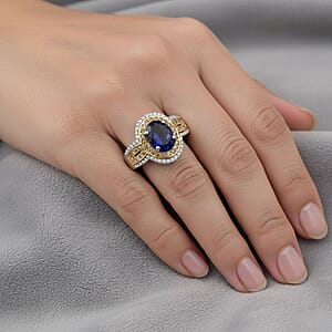 D'Joy Catalina Iolite and Multi Gemstone 2.10 ctw Ring in 18K Vermeil YG and Rhodium Over Sterling Silver (Size 10.0)