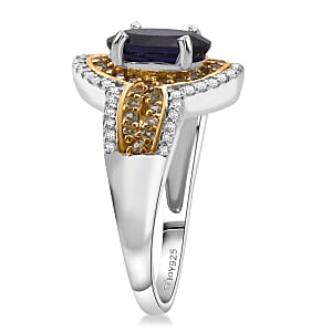 D'Joy Catalina Iolite and Multi Gemstone 2.10 ctw Ring in 18K Vermeil YG and Rhodium Over Sterling Silver (Size 10.0)