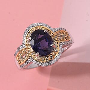 D'Joy Catalina Iolite and Multi Gemstone 2.10 ctw Ring in 18K Vermeil YG and Rhodium Over Sterling Silver (Size 6.0)