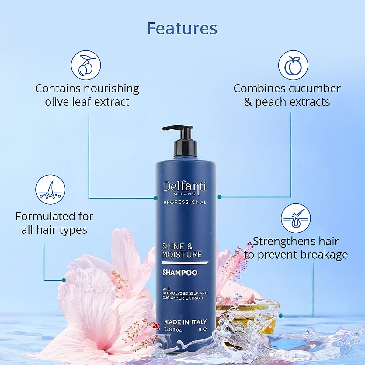 Closeout Delfanti Milano Shine & Moisture Shampoo 33oz image number 4