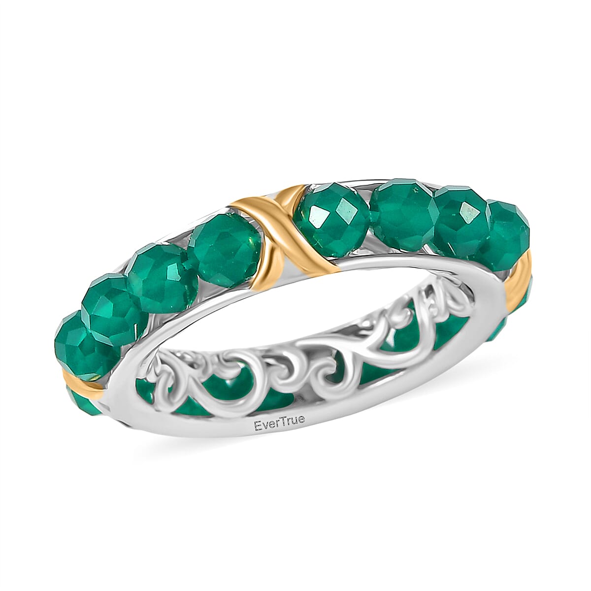 EverTrue Verde Onyx Ring in 18K YG Plated and Platinum Bond (Size 10.0) 7.50 ctw