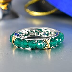 EverTrue Verde Onyx 7.50 ctw XOXO Band Ring in 18K YG Plated and Platinum Bond (Size 7.0)