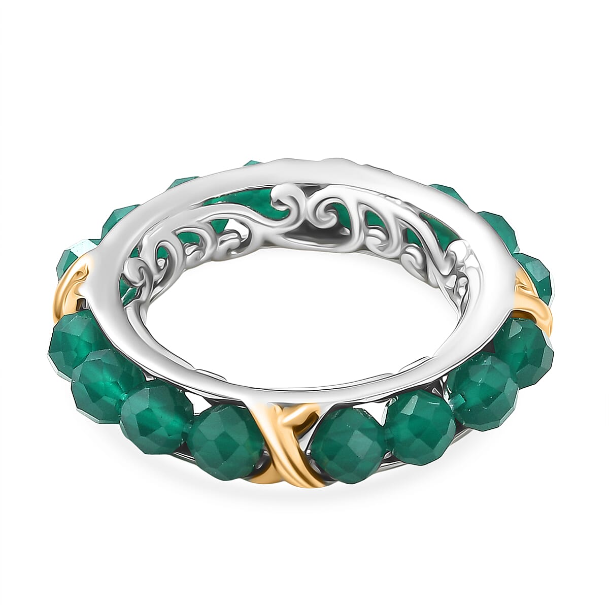EverTrue Verde Onyx 7.50 ctw XOXO Band Ring in 18K YG Plated and Platinum Bond (Size 7.0) image number 4