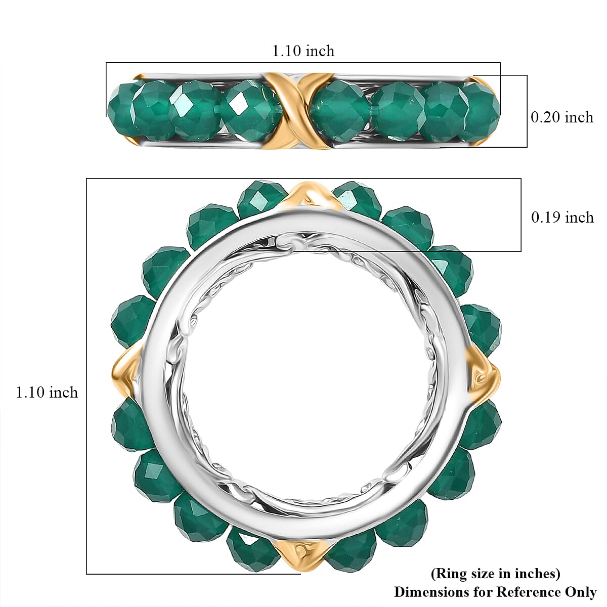 EverTrue Verde Onyx 7.50 ctw XOXO Band Ring in 18K YG Plated and Platinum Bond (Size 7.0)