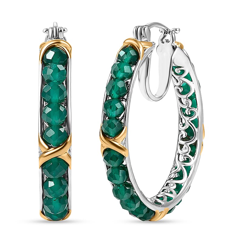 EverTrue Verde Onyx 16.80 ctw XOXO Hoop Earrings in 18K YG Plated and Platinum Bond