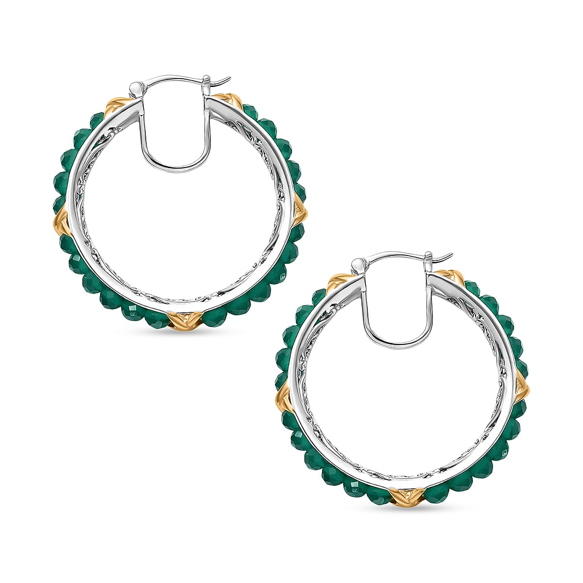 EverTrue Verde Onyx 16.80 ctw XOXO Hoop Earrings in 18K YG Plated and Platinum Bond image number 4
