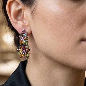 D'Joy Multi-Tourmaline 7.75 ctw Blooming Radiance Earrings in Rhodium Over Sterling Silver