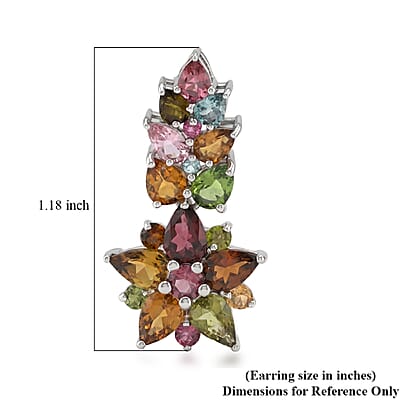D'Joy Multi-Tourmaline 7.75 ctw Blooming Radiance Earrings in Rhodium Over Sterling Silver