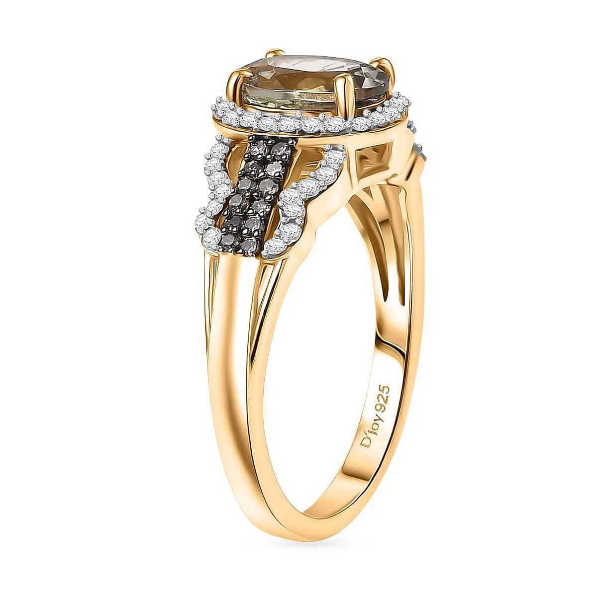 D'Joy AAA Turkizite, Natural Champagne and White Diamond 1.85 ctw Evening Halo Ring in 18K Vermeil Yellow Gold Over Sterling Silver (Size 10.0) image number 3