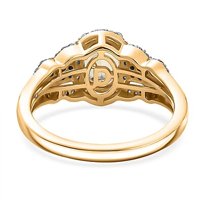 D'Joy AAA Turkizite, Natural Champagne and White Diamond 1.85 ctw Evening Halo Ring in 18K Vermeil Yellow Gold Over Sterling Silver (Size 10.0)