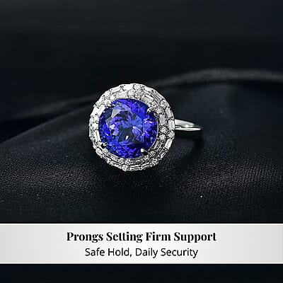 Certified and Appraised Rhapsody AAAA Tanzanite, Diamond Double Halo Ring in 950 Platinum 6.59 ctw (Size 5.0)