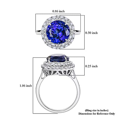 Certified and Appraised Rhapsody AAAA Tanzanite, Diamond Double Halo Ring in 950 Platinum 6.59 ctw (Size 5.0)
