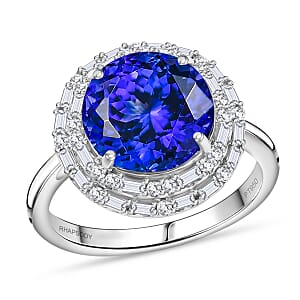 Doorbuster Certified & Appraised Rhapsody AAAA Tanzanite and Diamond E-F VS 6.59 ctw Double Halo Ring in 950 Platinum (Size 6.0) 7 Grams