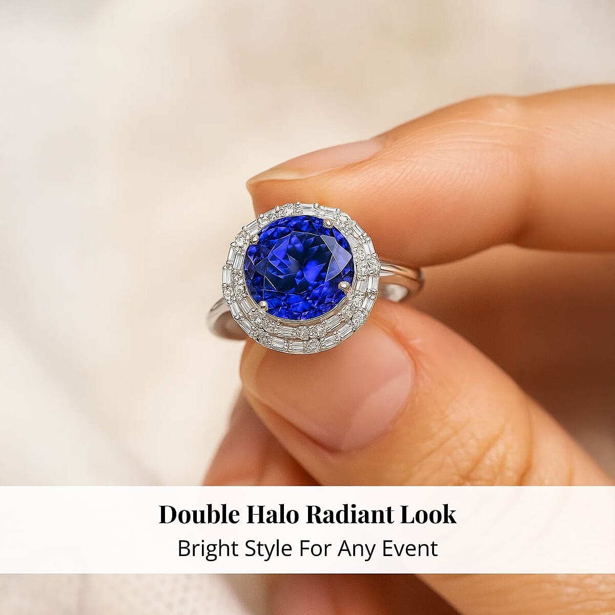Doorbuster Certified & Appraised Rhapsody AAAA Tanzanite and Diamond E-F VS 6.59 ctw Double Halo Ring in 950 Platinum (Size 6.0) 7 Grams image number 4