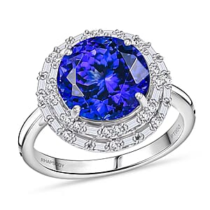 Doorbuster Certified & Appraised Rhapsody 950 Platinum AAAA Tanzanite, Diamond (E-F, VS) (0.52 cts) Double Halo Ring (Size 10.0) (7 g) 6.59 ctw