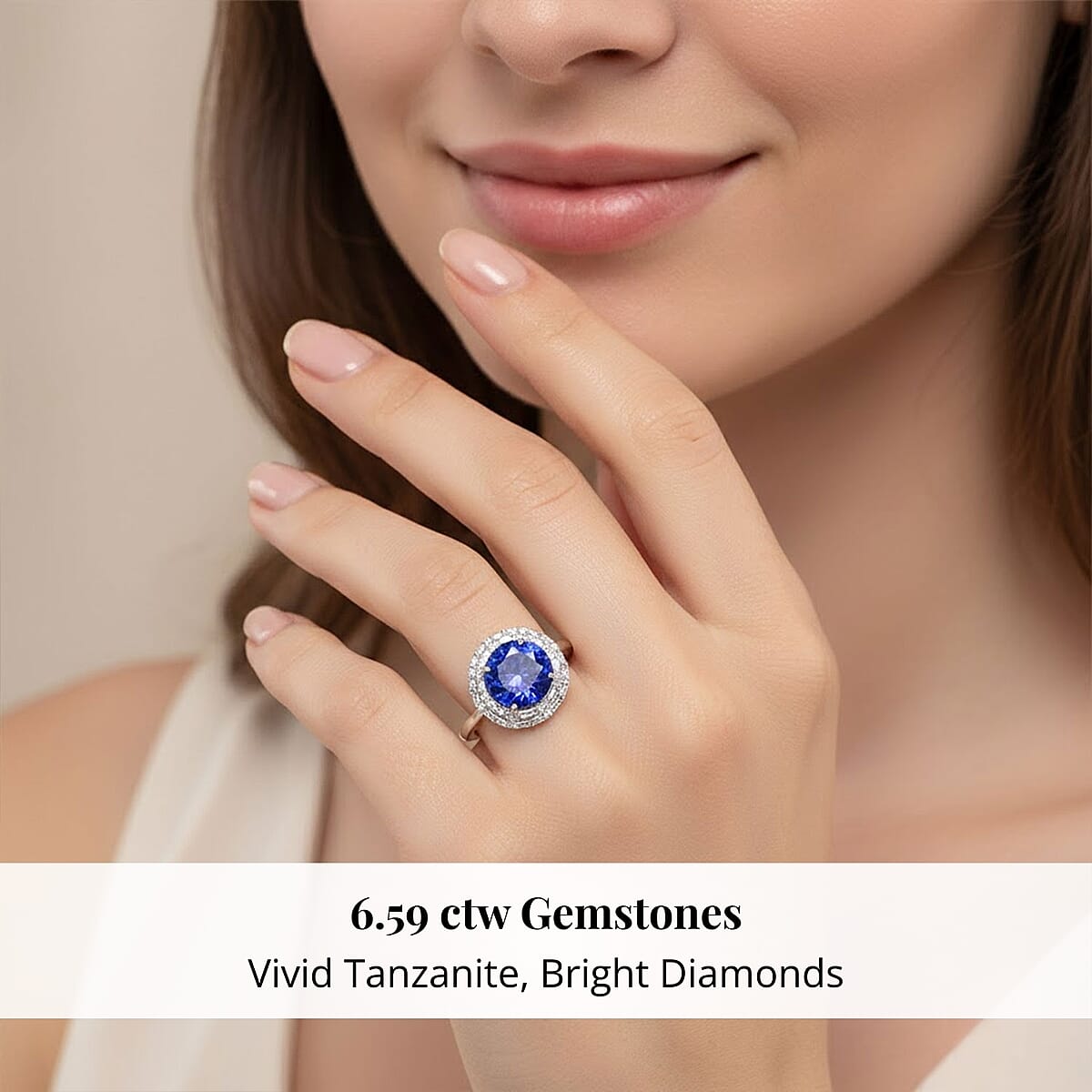 Doorbuster Certified & Appraised Rhapsody AAAA Tanzanite and Diamond E-F VS 6.59 ctw Double Halo Ring in 950 Platinum (Size 9.5) 7 Grams image number 1