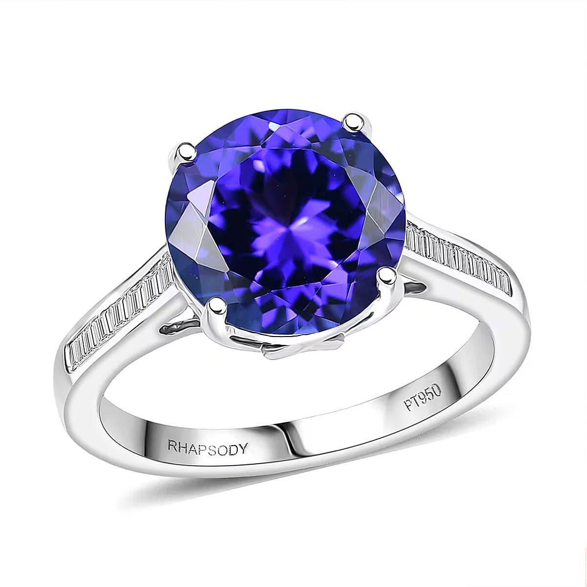 Doorbuster Certified & Appraised Rhapsody AAAA Tanzanite and E-F VS Diamond 4.53 ctw Ring in 950 Platinum (Size 10.0) 5.30 Grams image number 0