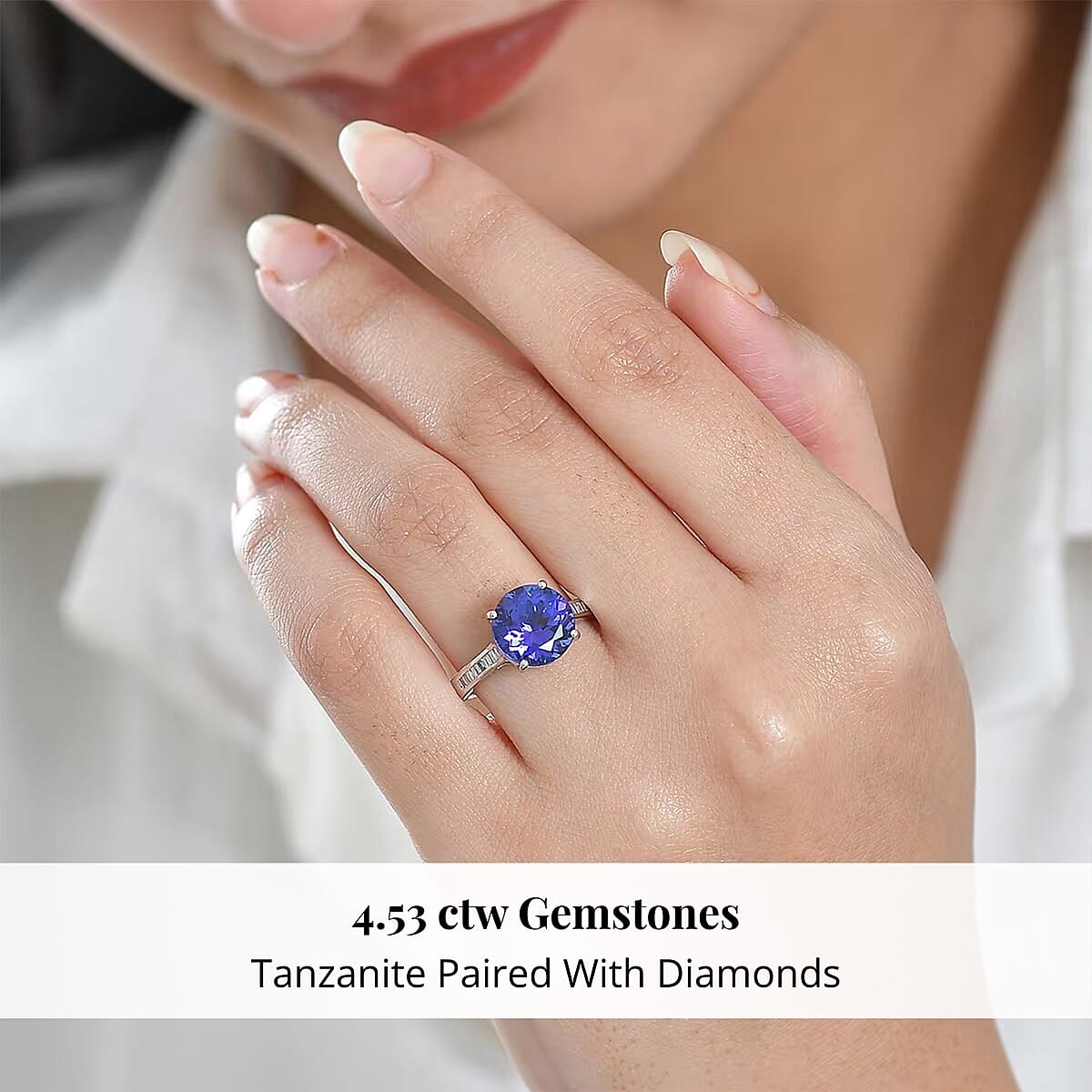 Doorbuster Certified & Appraised Rhapsody AAAA Tanzanite and E-F VS Diamond 4.53 ctw Ring in 950 Platinum (Size 10.0) 5.30 Grams image number 1
