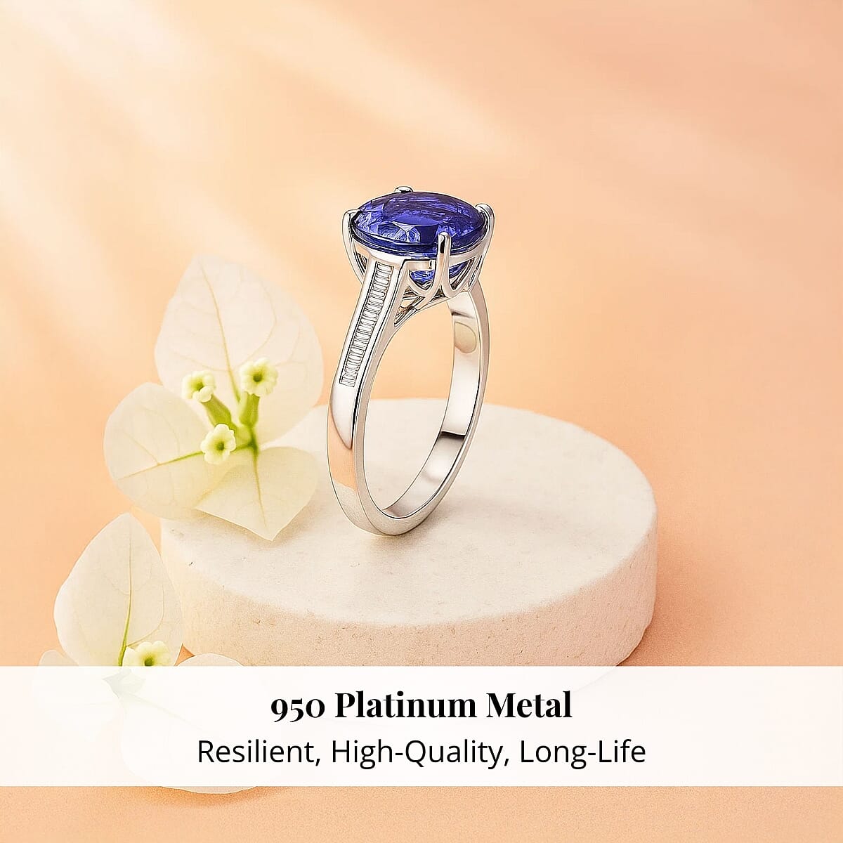 Doorbuster Certified & Appraised Rhapsody AAAA Tanzanite and E-F VS Diamond 4.53 ctw Ring in 950 Platinum (Size 8.0) 5.30 Grams image number 2