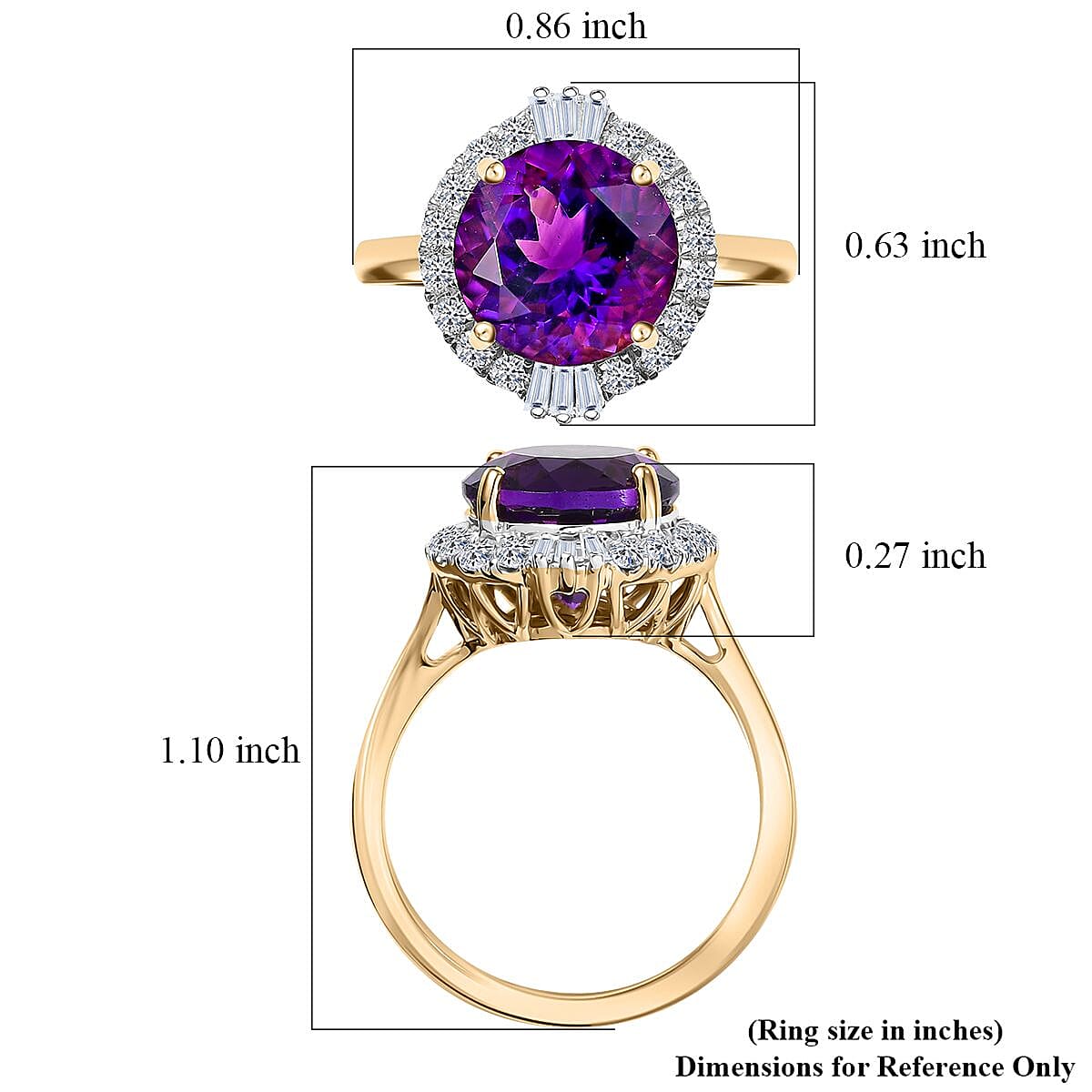 Doorbuster AAA Moroccan Amethyst and Luxuriant Lab Grown Diamond G-H SI 4.33 ctw Ring in 10K Yellow Gold (Size 10.0) image number 3