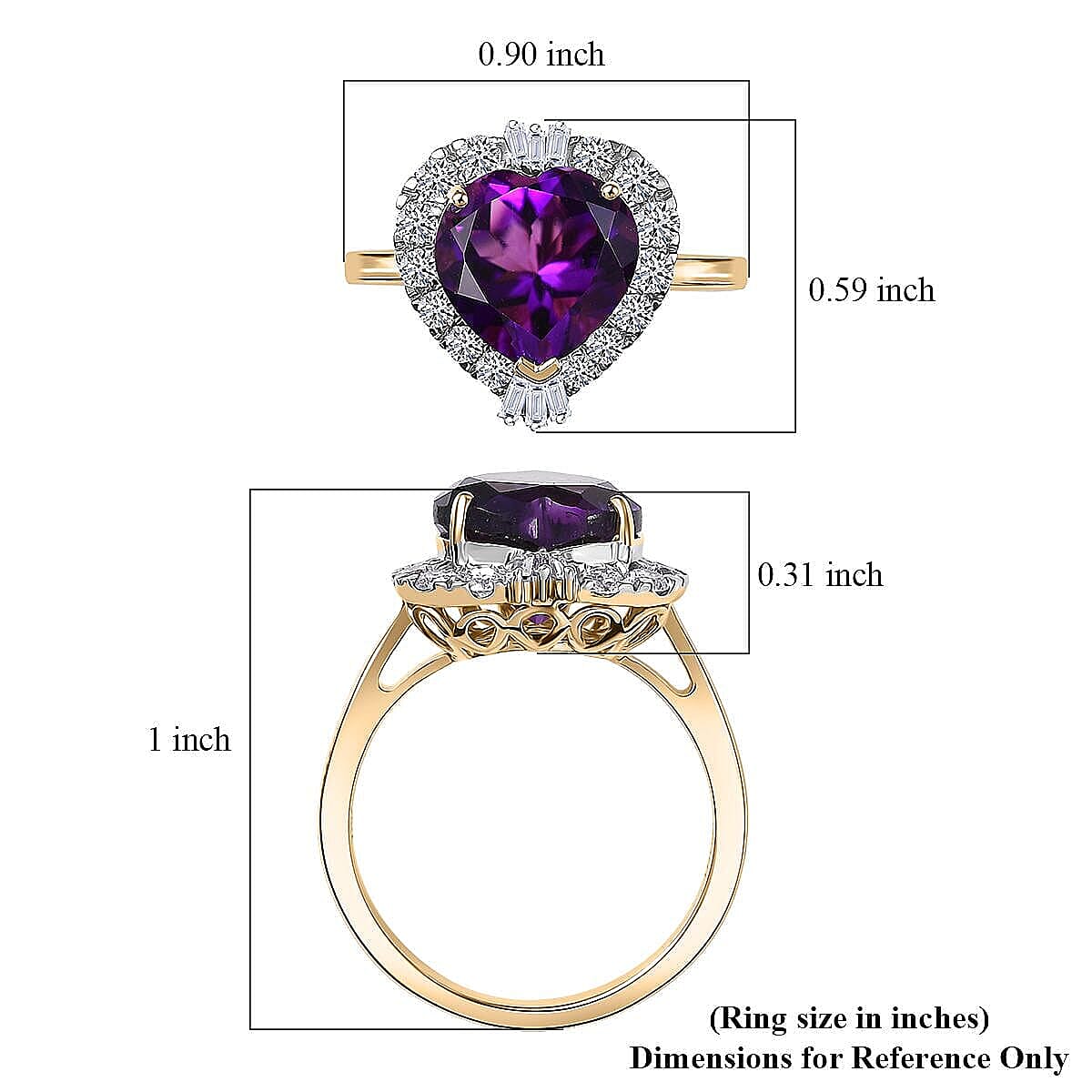 Doorbuster 10K Yellow Gold AAA Brejinho Amethyst, Luxuriant Lab Grown Diamond (G-H, SI) (0.50 cts) Royal Radiance Halo Ring (Size 10.5) 4.09 ctw image number 4