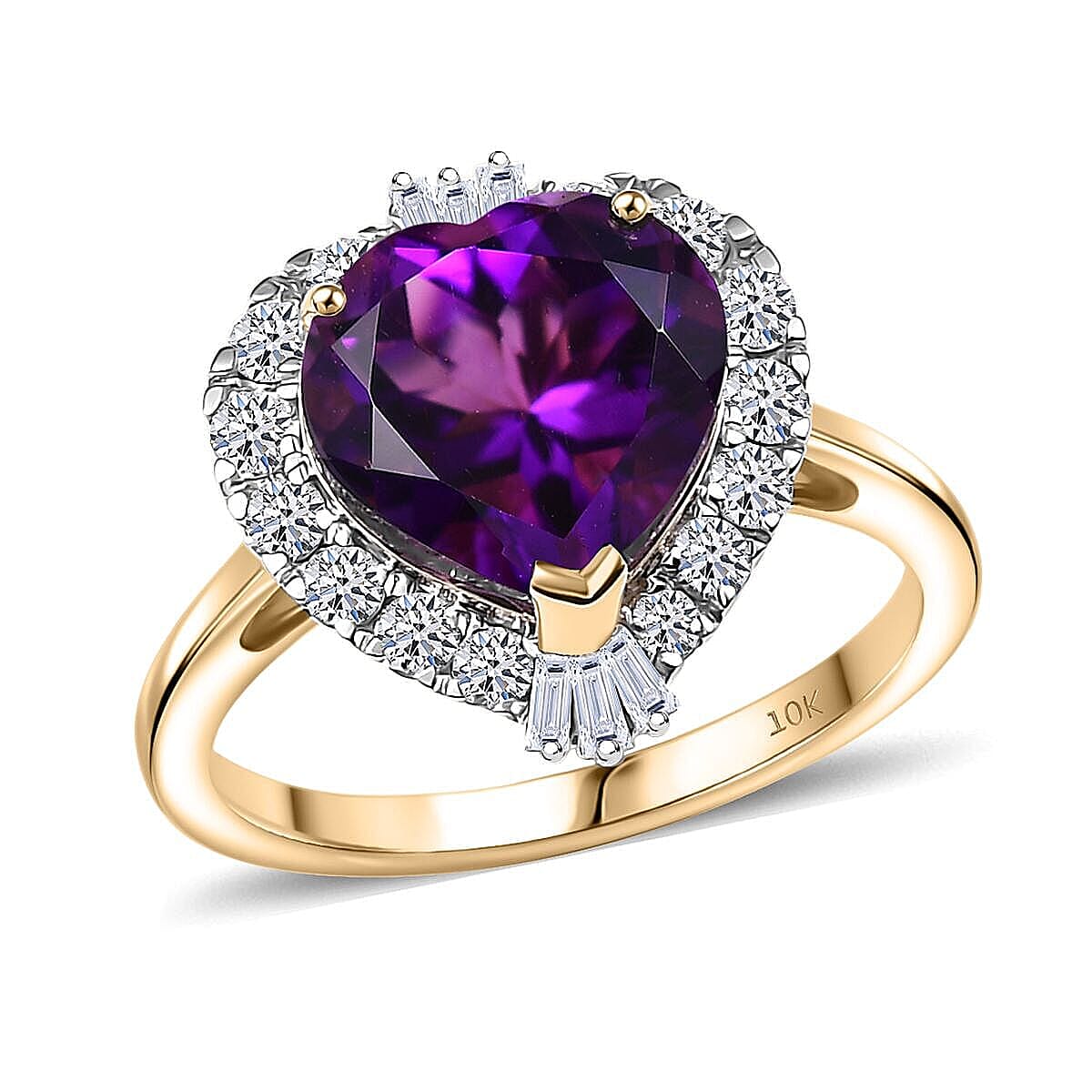  10K Yellow Gold AAA Brejinho Amethyst, Luxuriant Lab Grown Diamond (G-H, SI) (0.50 cts) Royal Radiance Halo Ring (Size 6.5) 4.09 ctw image number 0