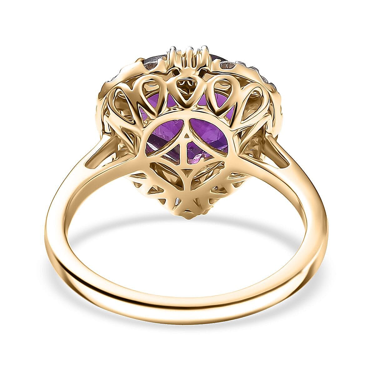  10K Yellow Gold AAA Brejinho Amethyst, Luxuriant Lab Grown Diamond (G-H, SI) (0.50 cts) Royal Radiance Halo Ring (Size 7.5) 4.09 ctw image number 3