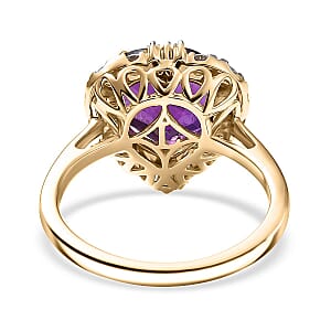  10K Yellow Gold AAA Brejinho Amethyst, Luxuriant Lab Grown Diamond (G-H, SI) (0.50 cts) Royal Radiance Halo Ring (Size 7.5) 4.09 ctw