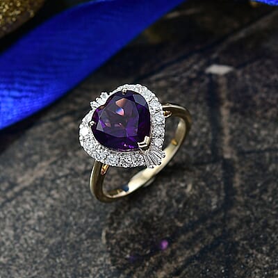 AAA Brejinho Amethyst and Luxuriant Lab Grown Diamond G-H SI 4.09 ctw Ring in 10K Yellow Gold (Size 8.0)