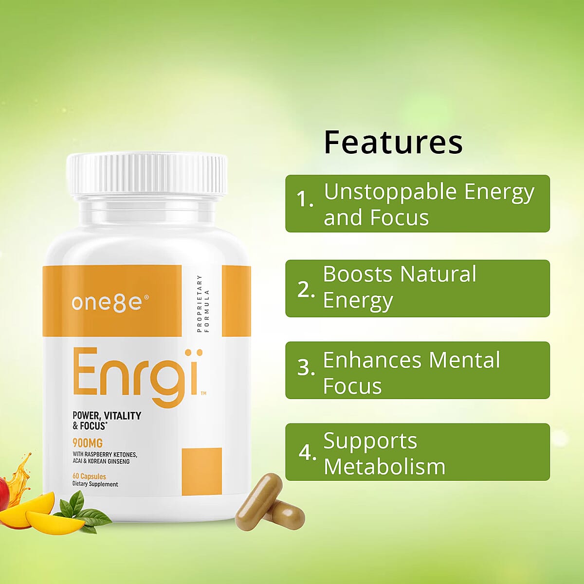 TLV One8e Enrgi Power, Vitality & Focus Supplement (60 Capsules) Made in US image number 1