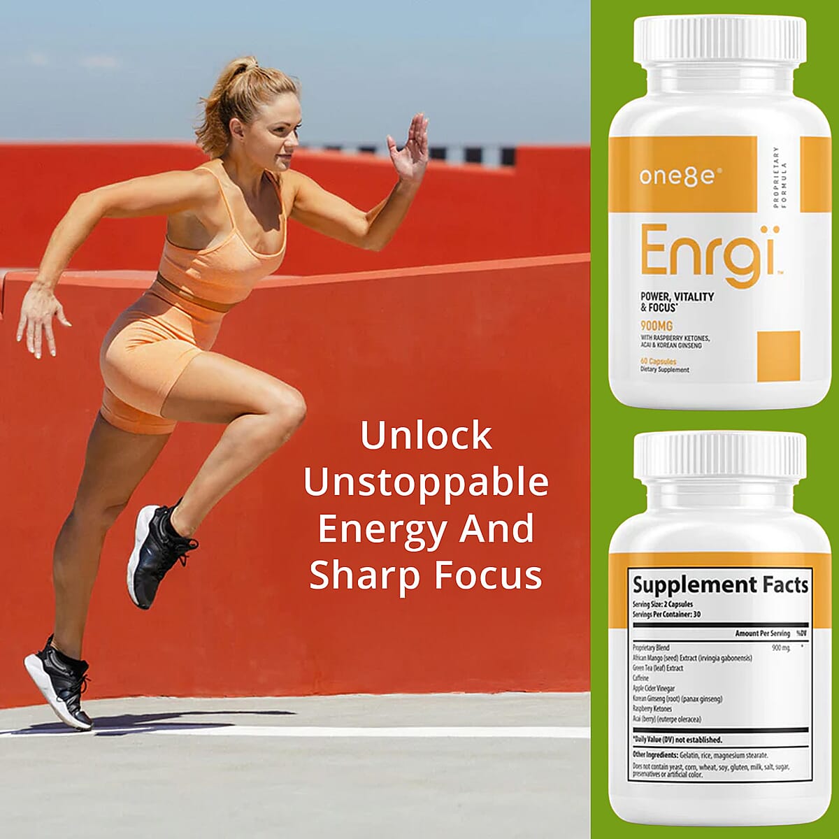 TLV One8e Enrgi Power, Vitality & Focus Supplement (60 Capsules) Made in US image number 2