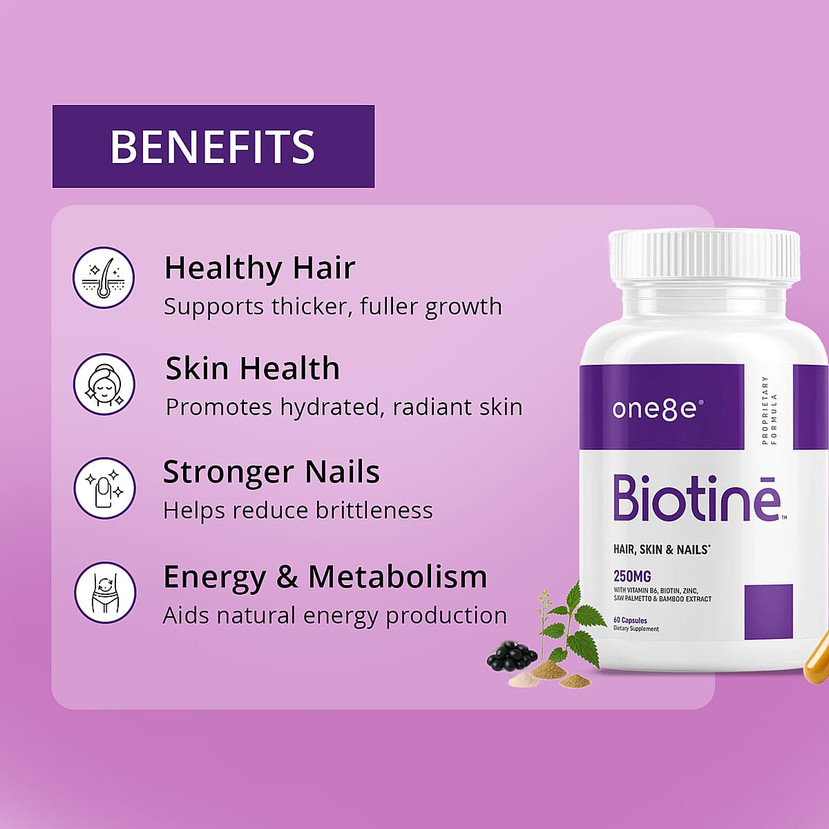 One8e Biotine Hair, Nails & Skin Supplement (60 Capsules) Made in US image number 1