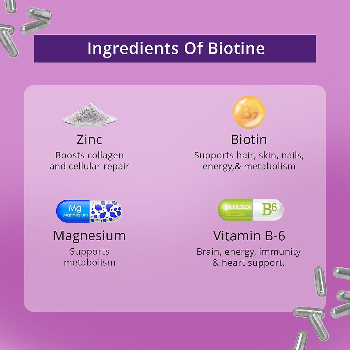 One8e Biotine Hair, Nails & Skin Supplement (60 Capsules) Made in US image number 4