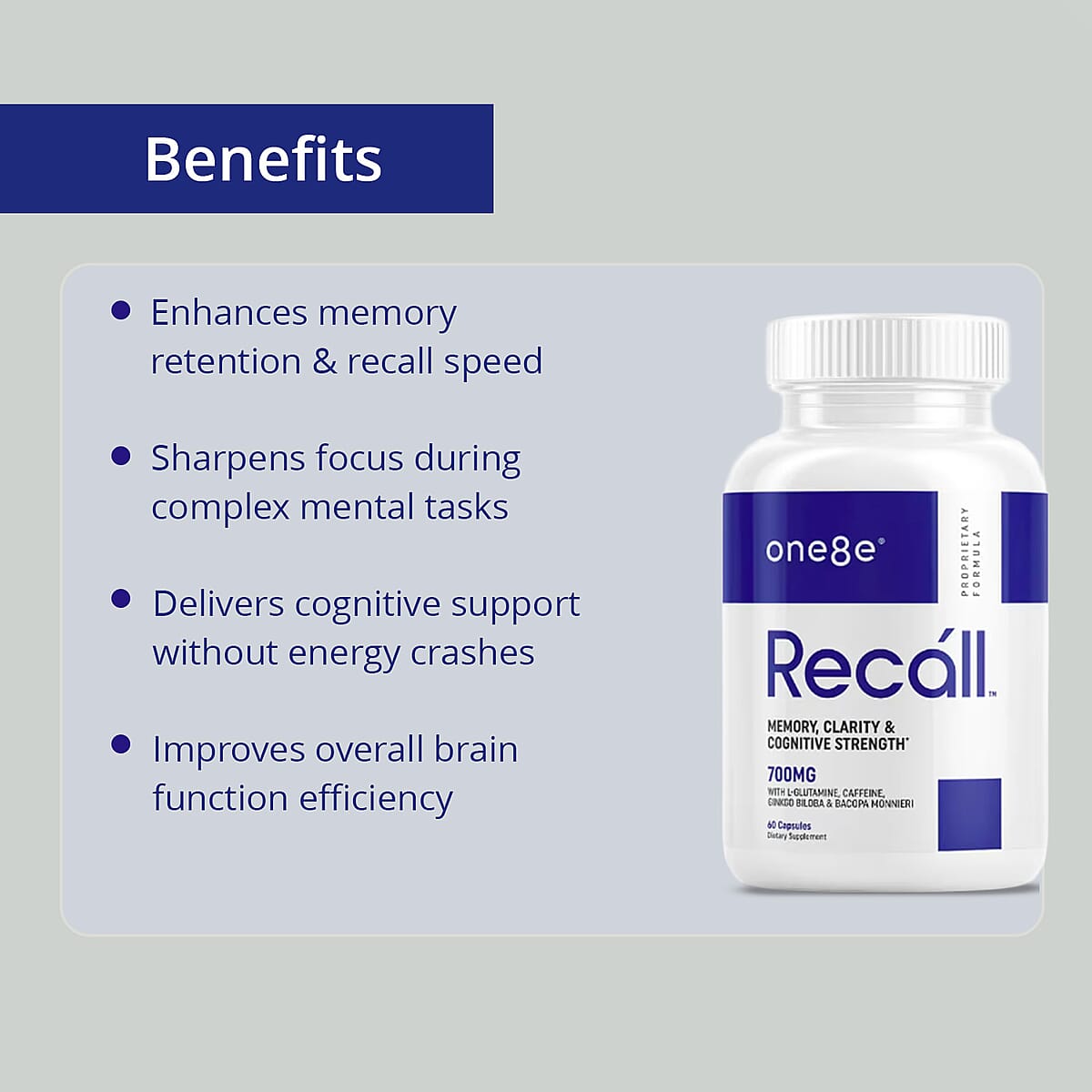 One8e Recall Memory, Clarity and Cognitive Strength Supplement (60 Capsules) Made in US image number 1