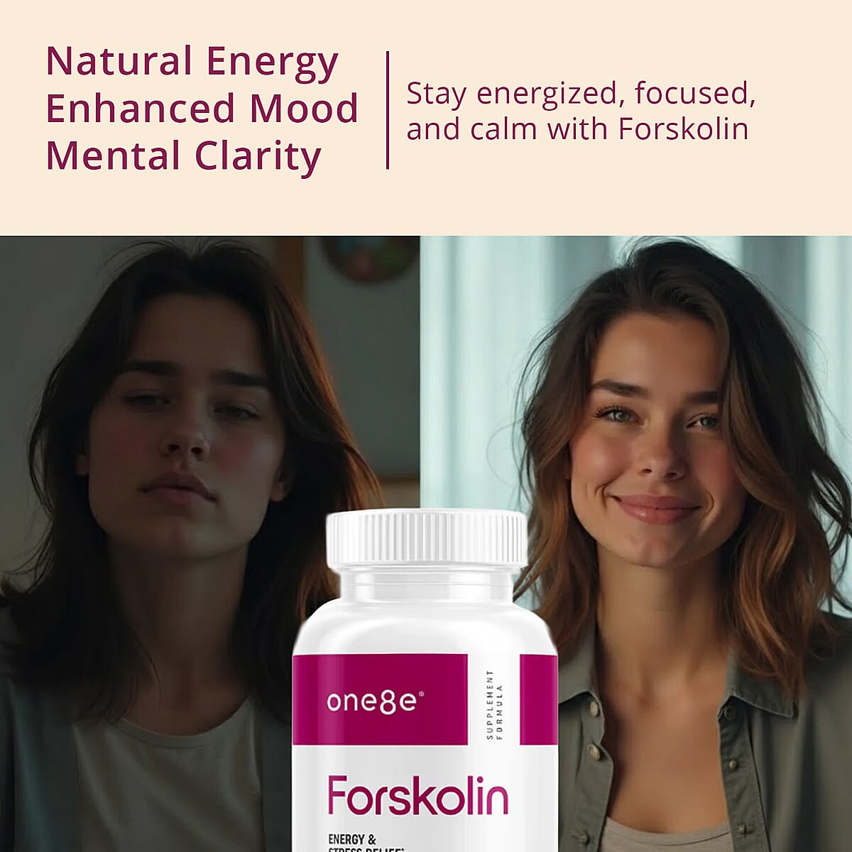 One8e Forsolin Energy & Stress Relief Supplement (60 Capsules) Made in US image number 3