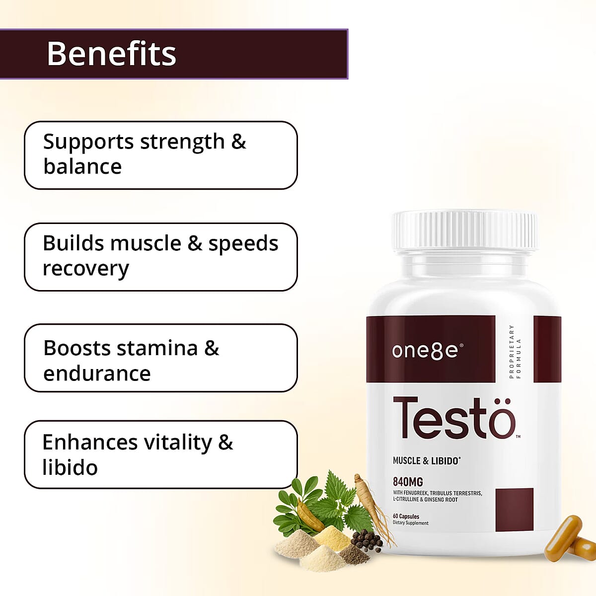 One8e Testo Muscle & Libido Supplement (60 Capsules) Made in US image number 1