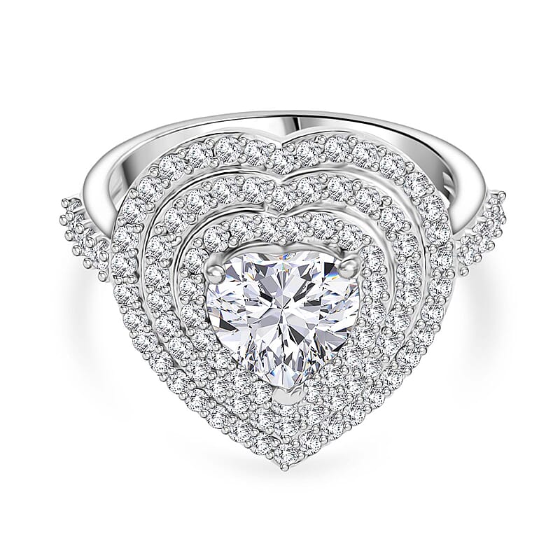 D'Joy Moissanite 2.25 ctw Ring in Rhodium Over Sterling Silver (Size 8.0)