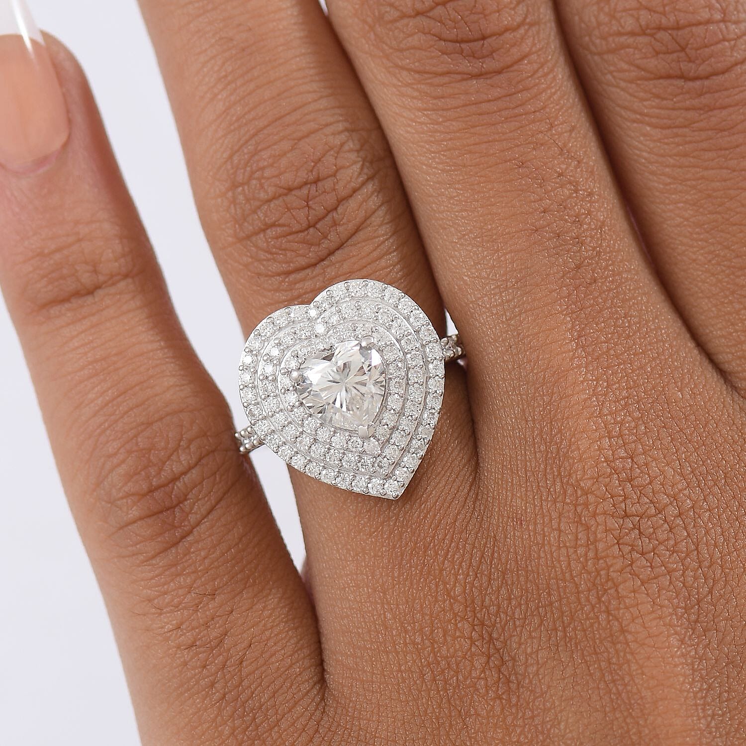 D'Joy Moissanite 2.25 ctw Ring in Rhodium Over Sterling Silver (Size 8.0)