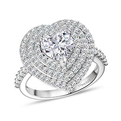 D'Joy Moissanite 2.25 ctw Ring in Rhodium Over Sterling Silver (Size 8.0)