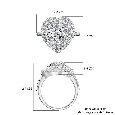 D'Joy Moissanite 2.25 ctw Ring in Rhodium Over Sterling Silver (Size 8.0)