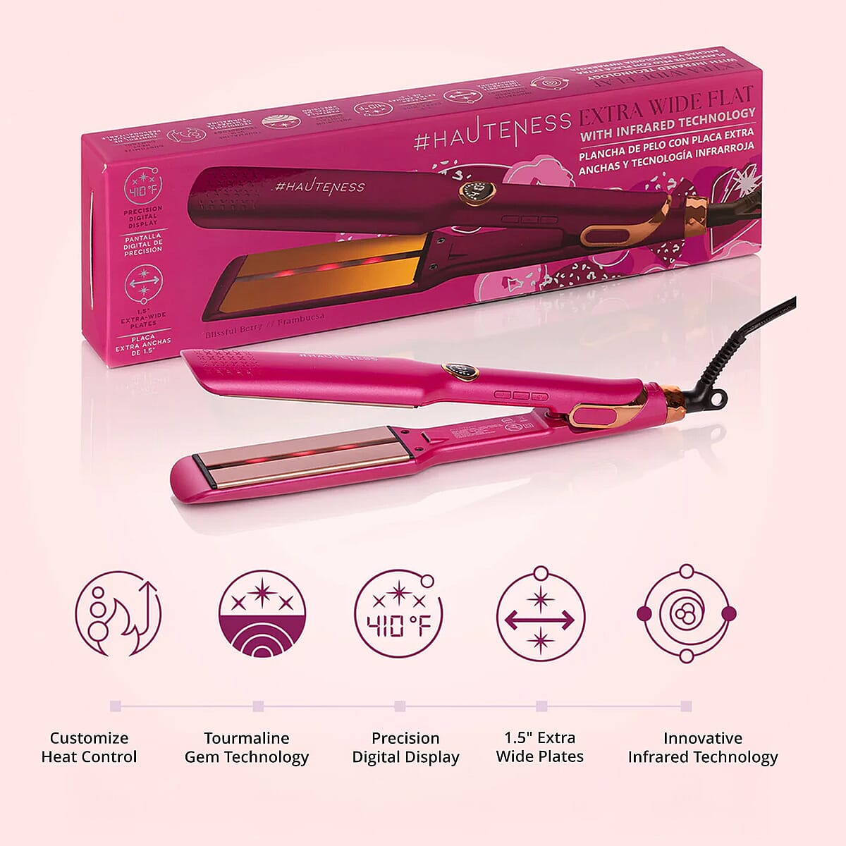 Hauteness 1.5&rdquo; Digital Flat Iron with Extra Wide Plates & Infrared Technology - Red image number 3